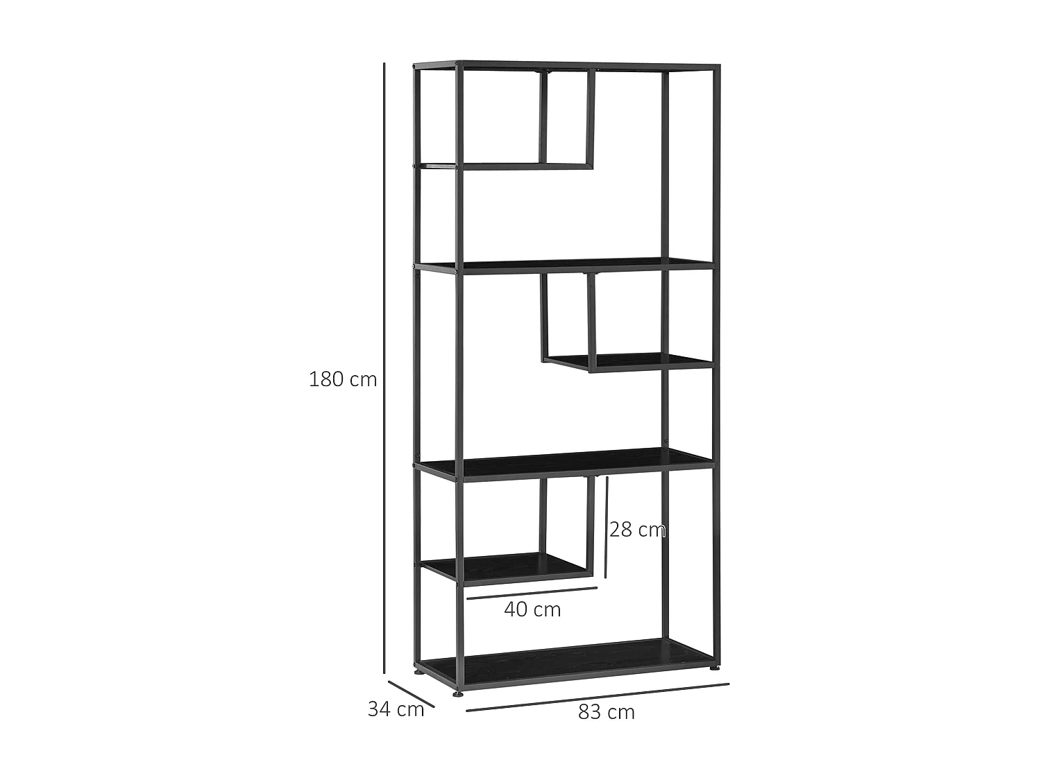 Mobile libreria portaoggetti a 3 livelli e 8 ripiani in mdf bianco
