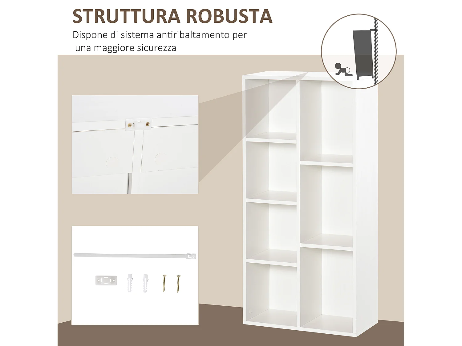 Mobile libreria a 3 ripiani con armadietto e 2 cassetti color legno