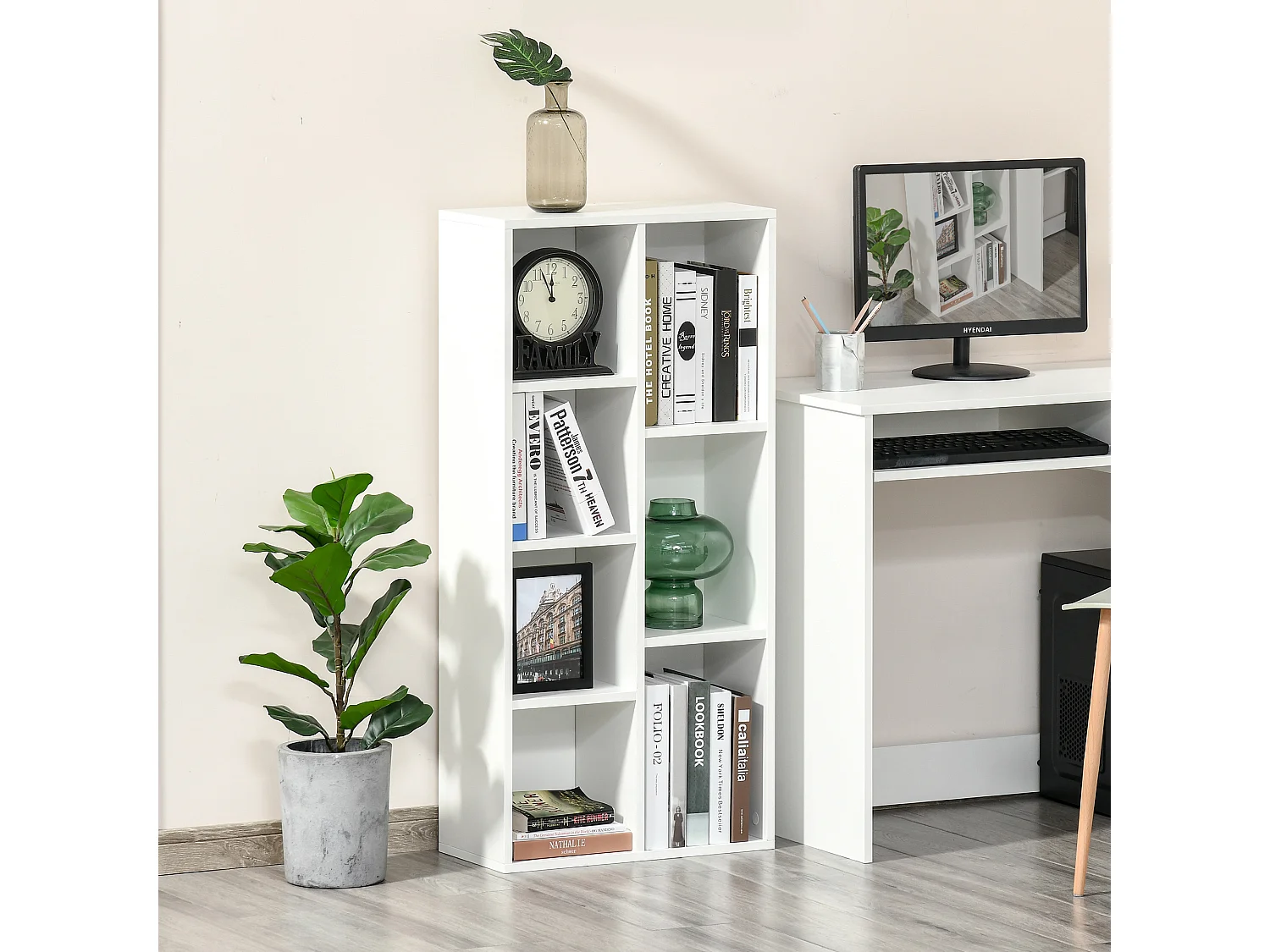 Mobile libreria a 3 ripiani con armadietto e 2 cassetti color legno