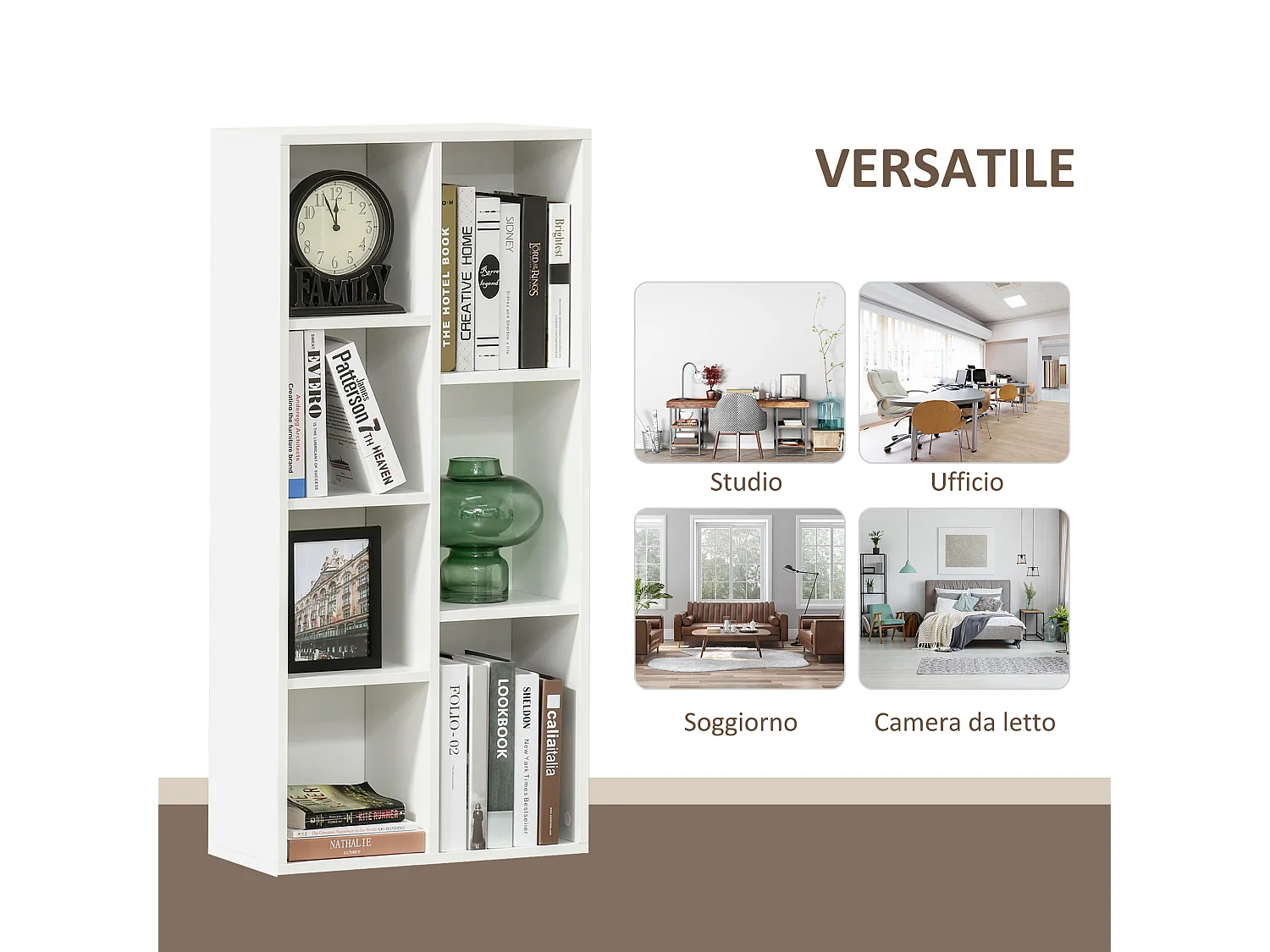 Mobile libreria a 3 ripiani con armadietto e 2 cassetti color legno