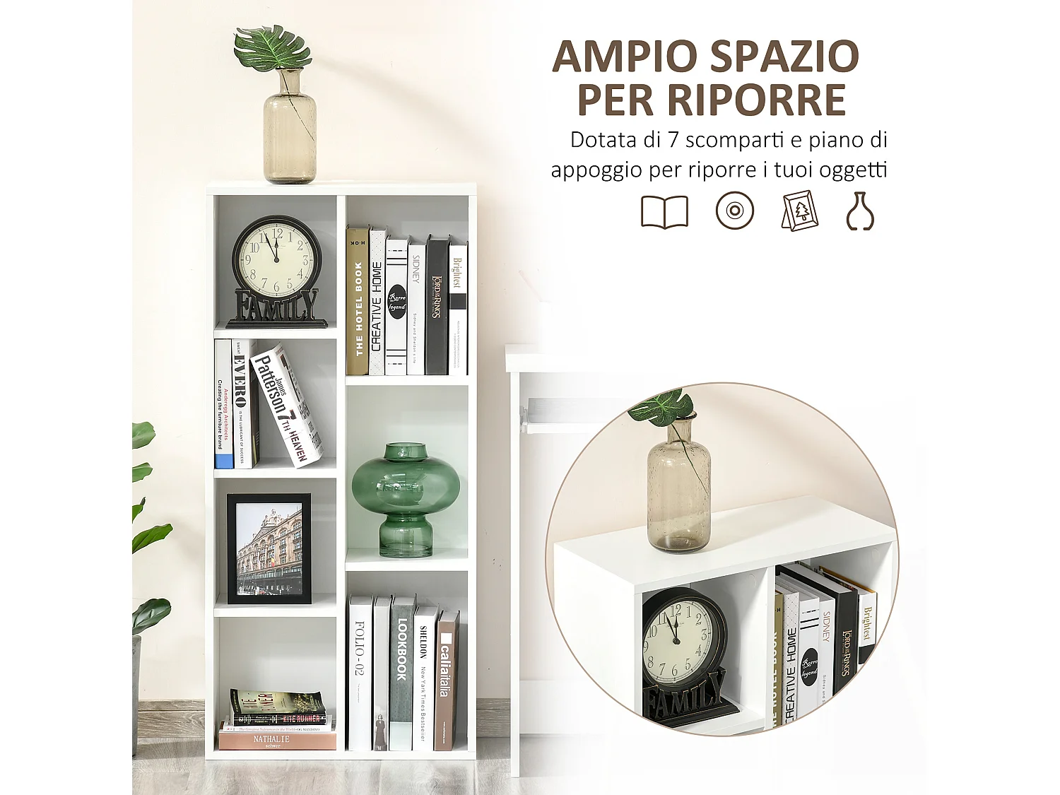 Mobile libreria a 3 ripiani con armadietto e 2 cassetti color legno