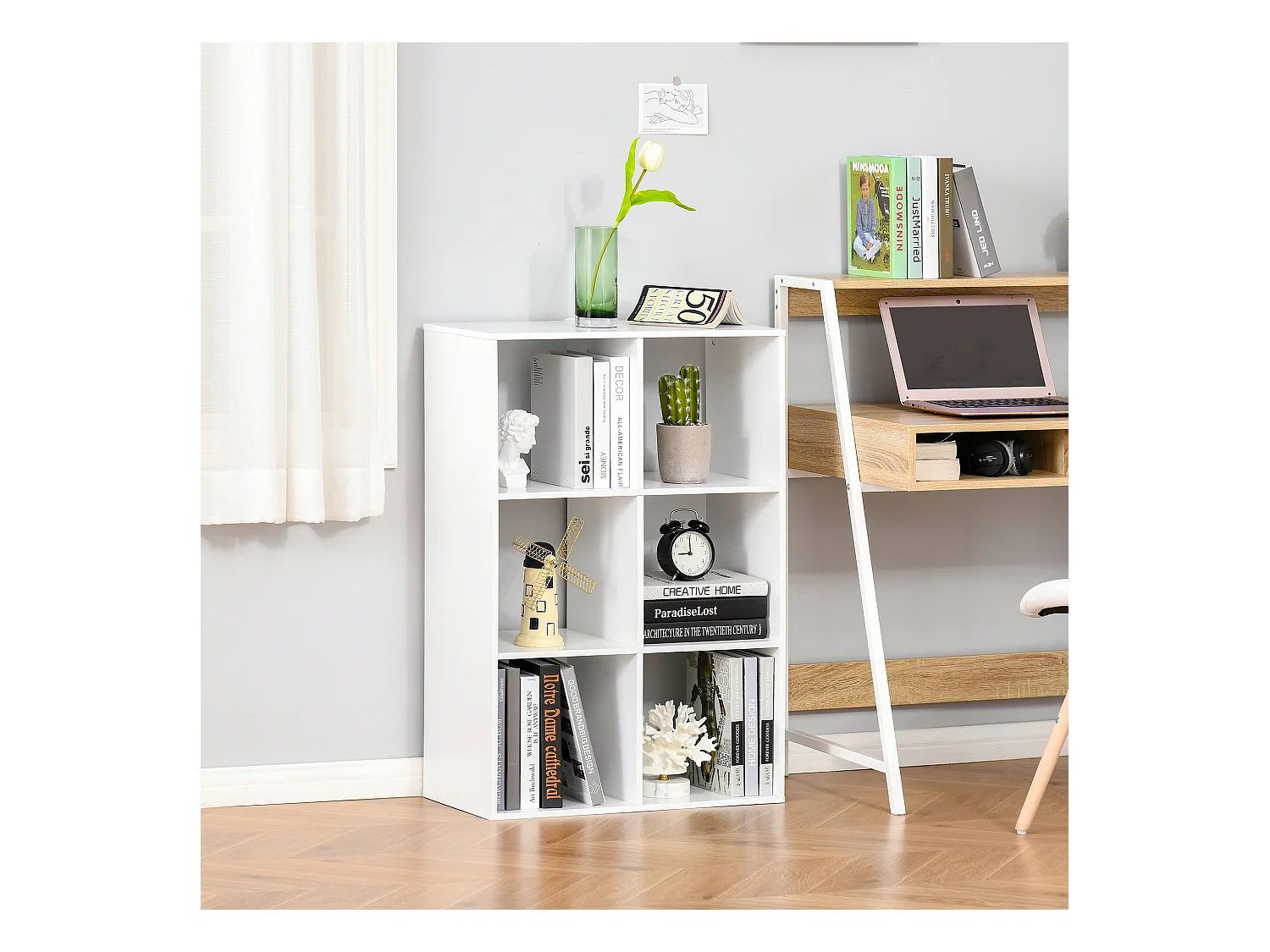 Scaffale libreria industriale da parete in legno e metallo nero