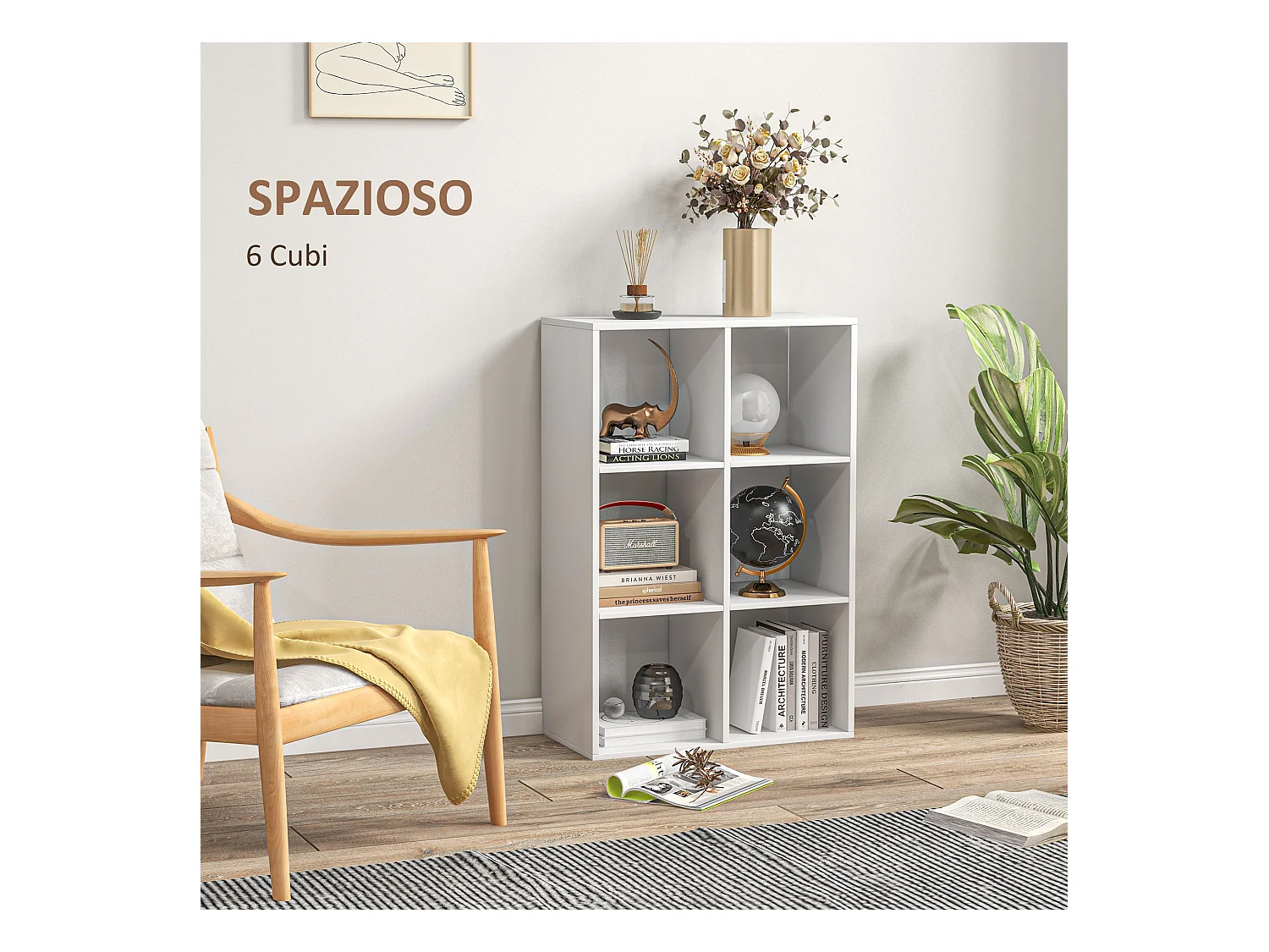 Scaffale libreria industriale da parete in legno e metallo nero