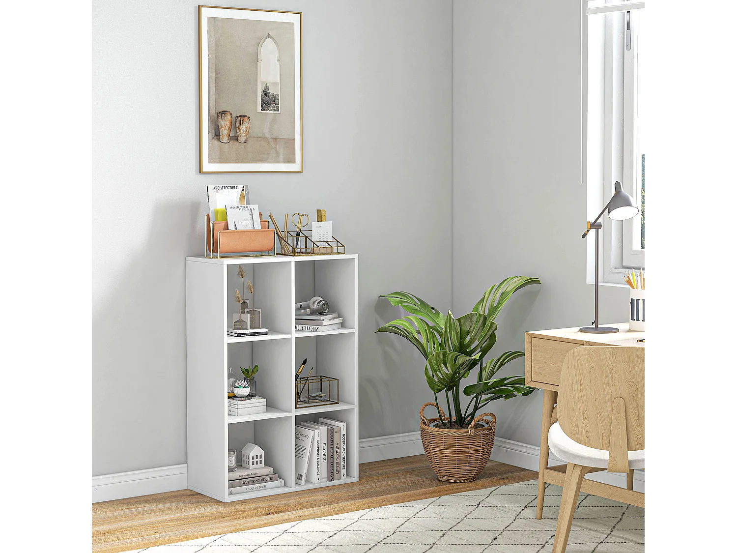 Scaffale libreria industriale da parete in legno e metallo nero