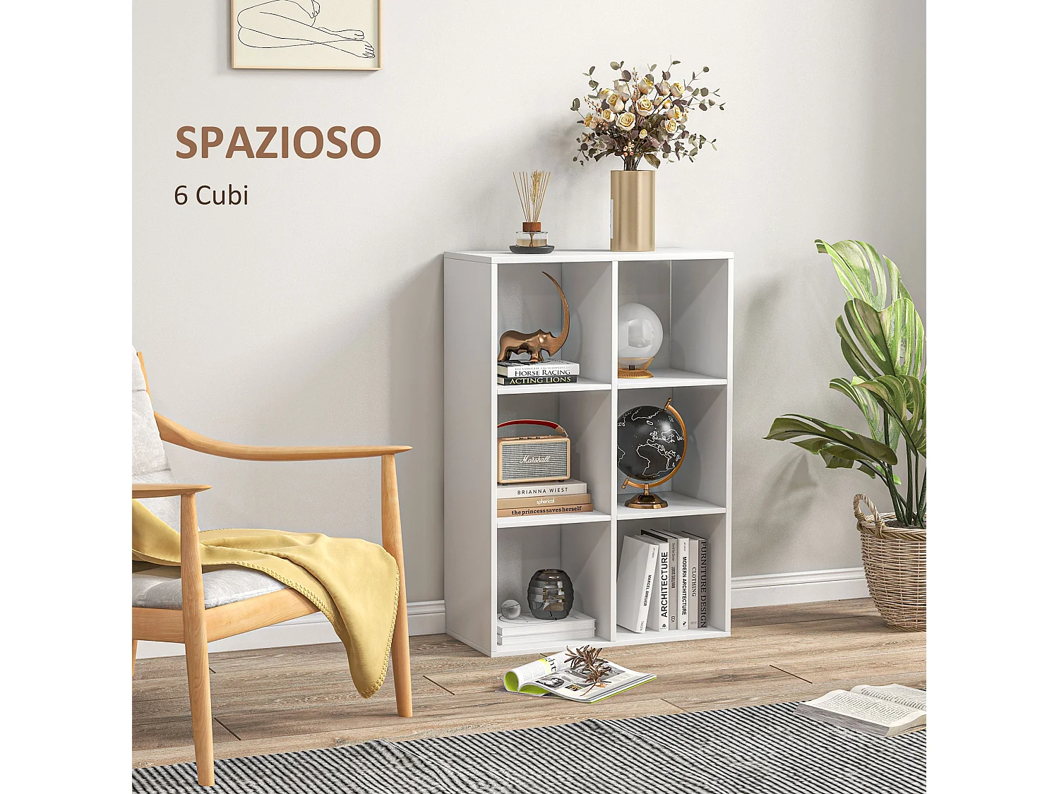 Scaffale libreria industriale da parete in legno e metallo nero