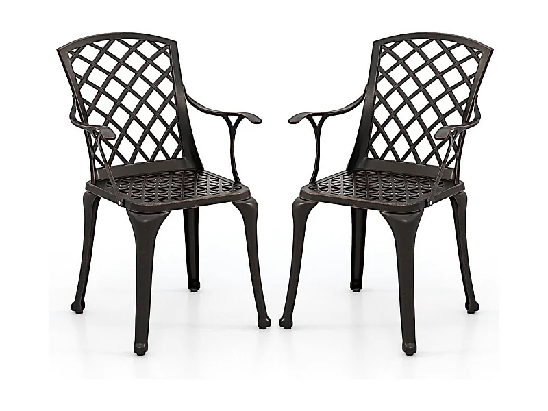 Set di 2 sedie da pranzo in alluminio pressofuso, Sedie da esterno con sedile curvo ergonomico e piedini regolabili Bronzo