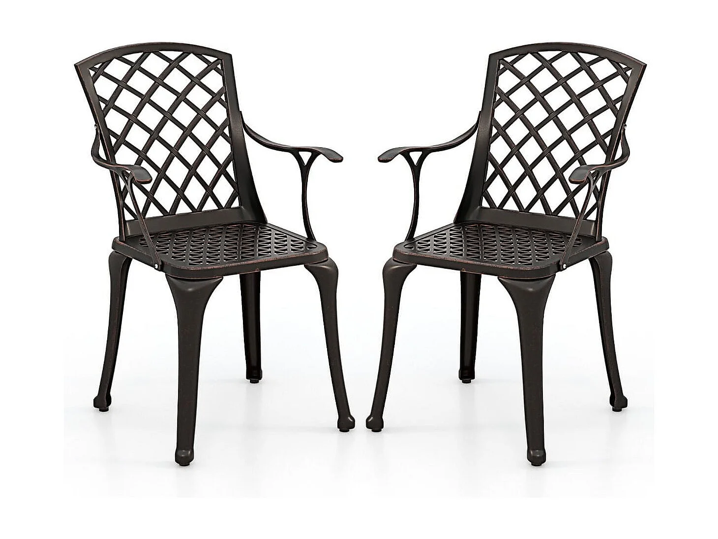 Lot de 2 Chaises de Terrasse en Fonte d'Aluminium Fauteuil d'Extérieur Robuste avec Siège Incurvé Ergonomique Repose-pieds Réglables