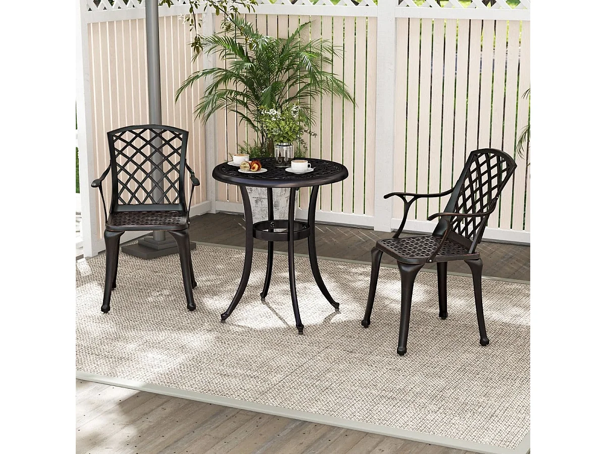 Lot de 2 Chaises de Terrasse en Fonte d'Aluminium Fauteuil d'Extérieur Robuste avec Siège Incurvé Ergonomique Repose-pieds Réglables