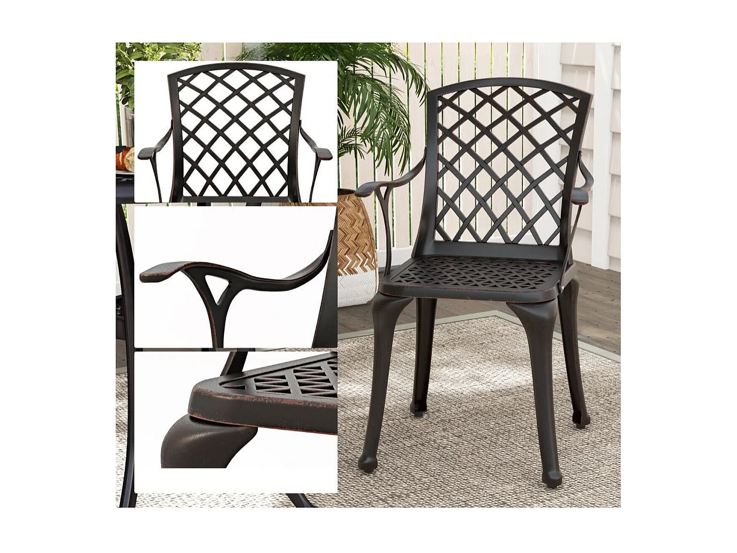 Lot de 2 Chaises de Terrasse en Fonte d'Aluminium Fauteuil d'Extérieur Robuste avec Siège Incurvé Ergonomique Repose-pieds Réglables