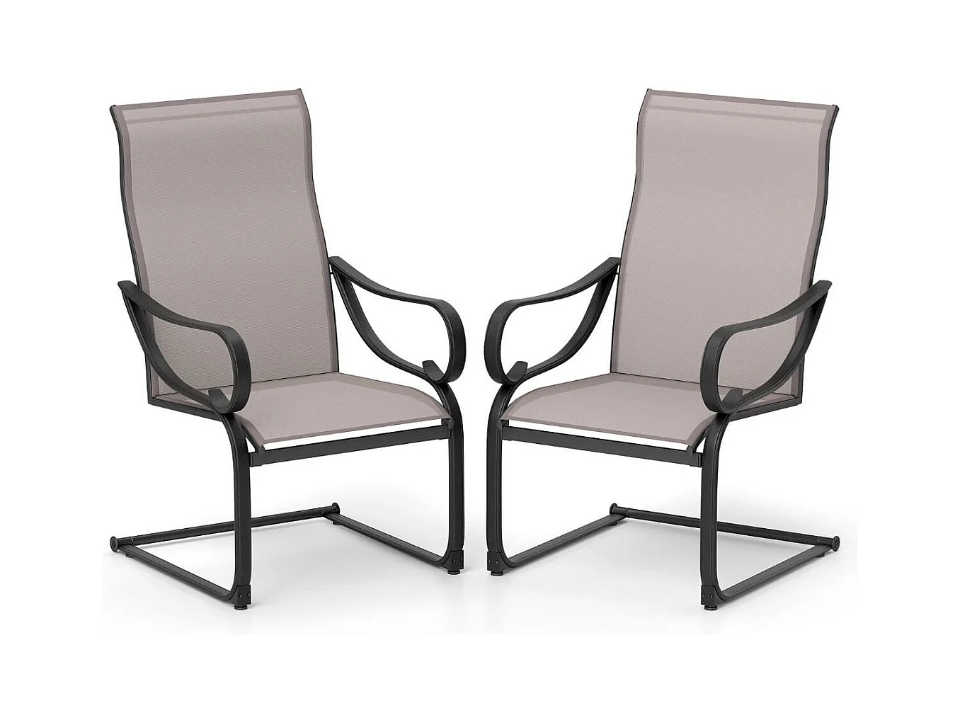 Set di 2 sedie da pranzo patio a forma di c per giardino, Sedie da esterno con schienale alto e tessuto a rete Grigio