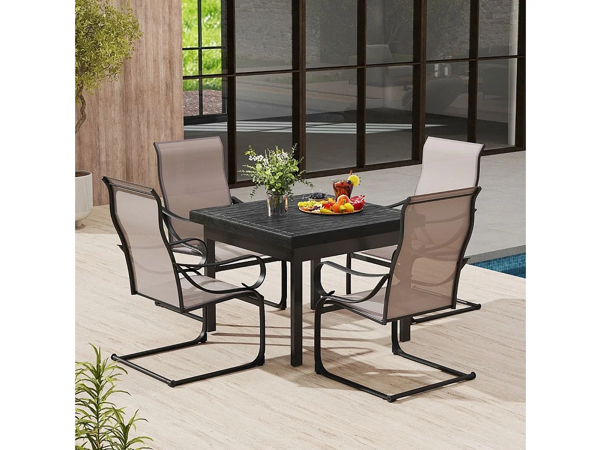 2er Set Terrassenstühlen mit Hoher Rückenlehne & Sitzfläche aus Netzgewebe Schaukelstühle