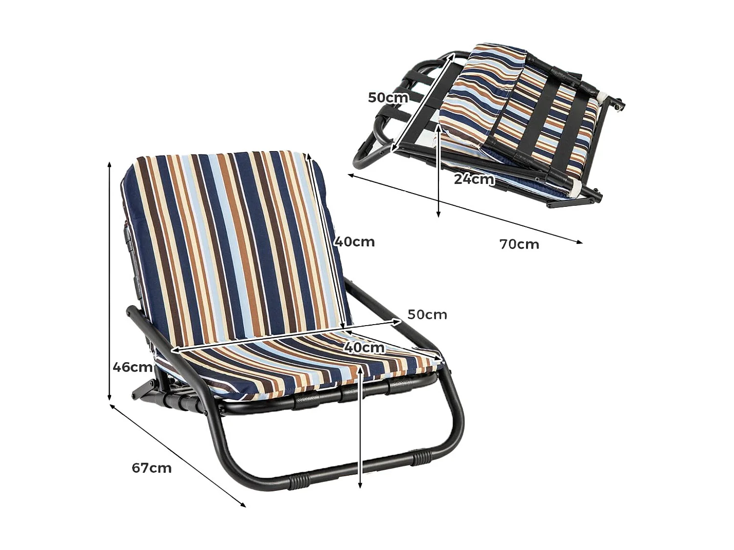 Set di 2 Sedie da spiaggia basse pieghevoli per adulti, Sedie a sdraio leggere e portatili con portata 135kg Blu