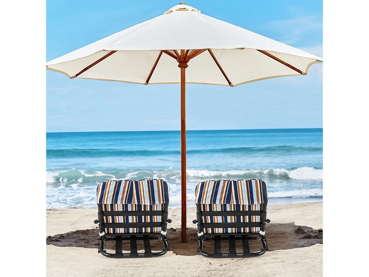 Set di 2 Sedie da spiaggia basse pieghevoli per adulti, Sedie a sdraio leggere e portatili con portata 135kg Blu