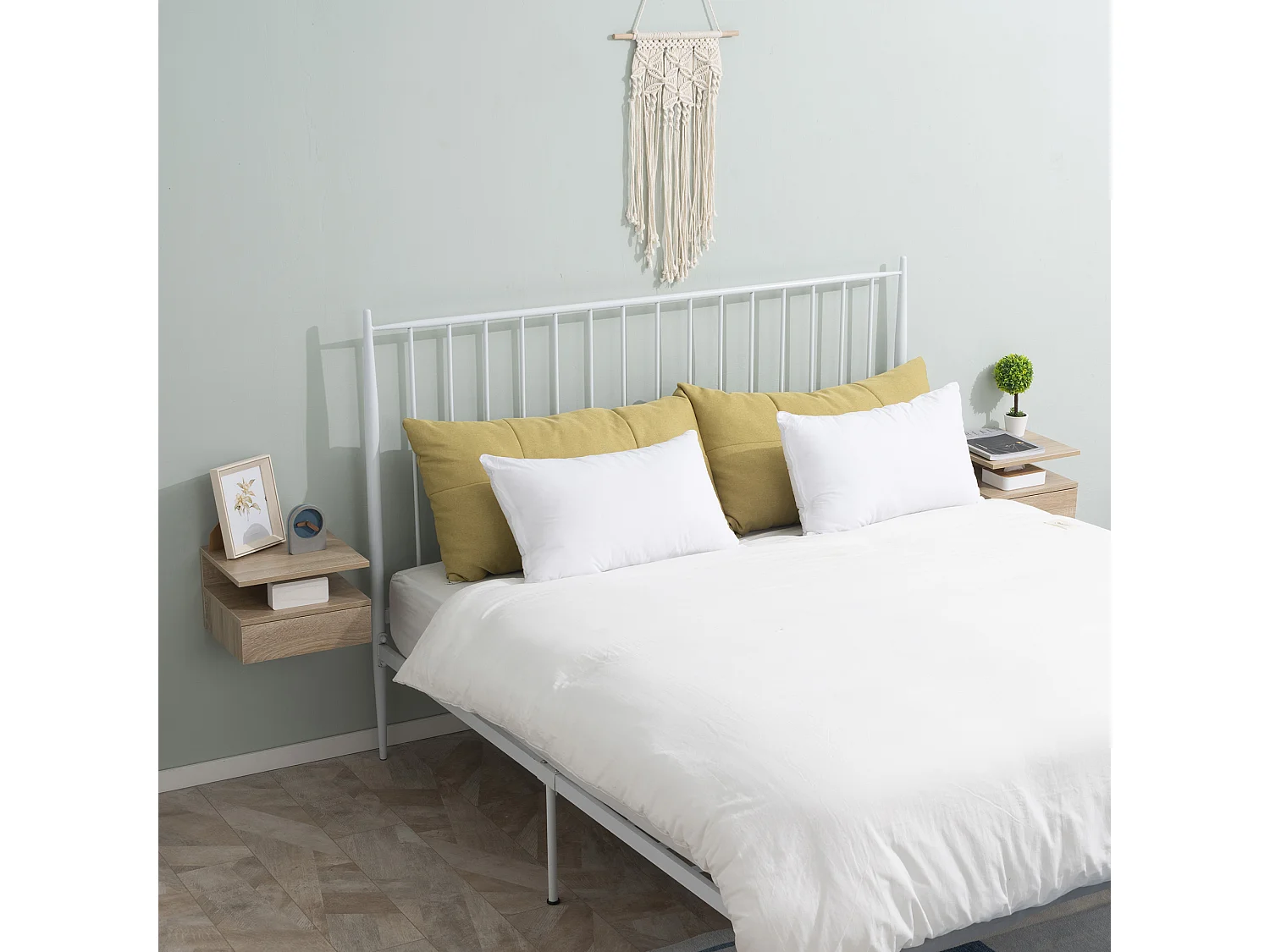 Set 2 comodini sospesi con cassetto e ripiano in legno rovere