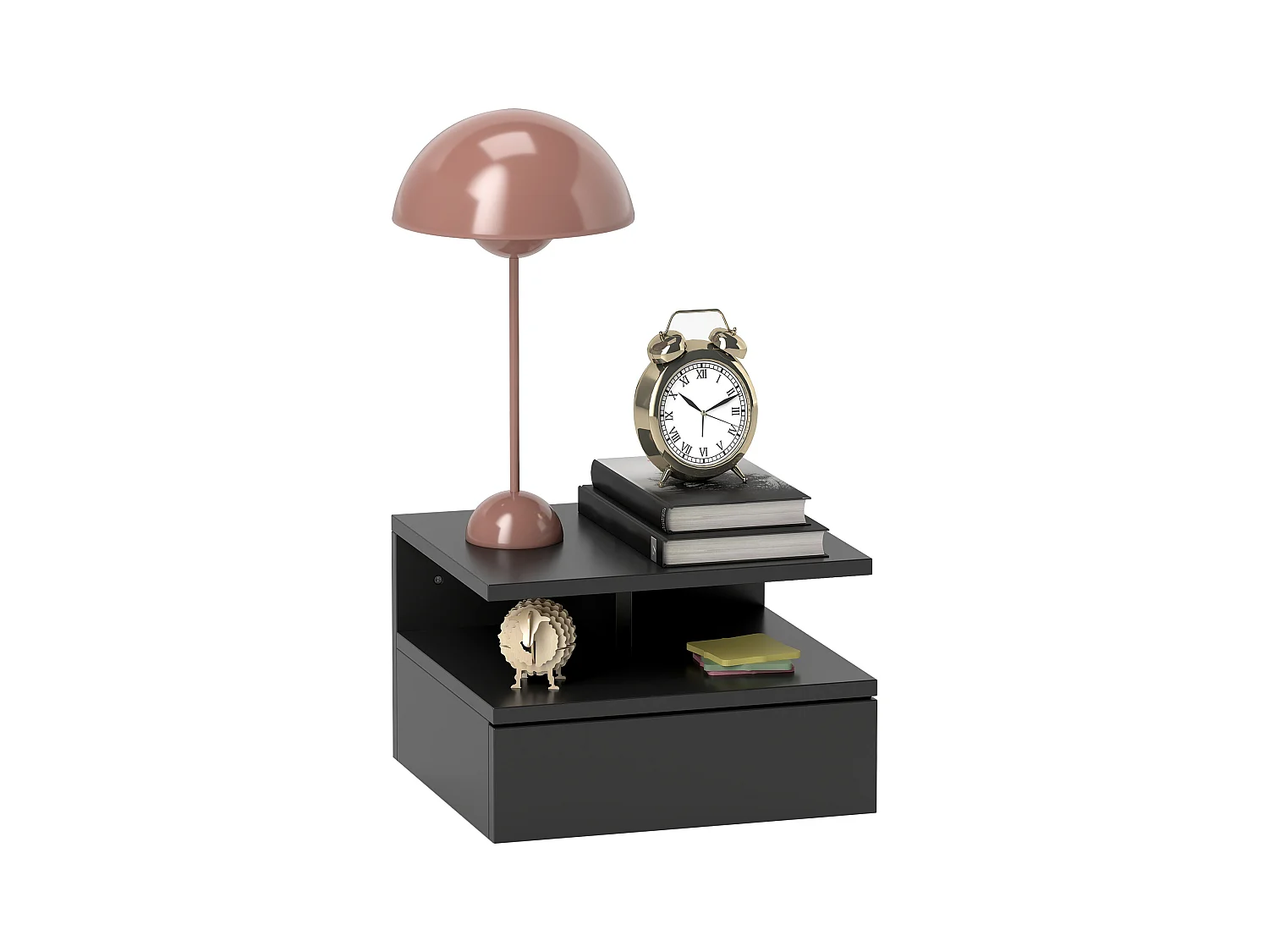 Comodino sospeso moderno con cassetto e mensola nero