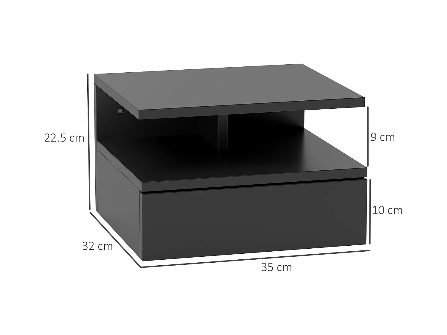Comodino sospeso moderno con cassetto e mensola nero