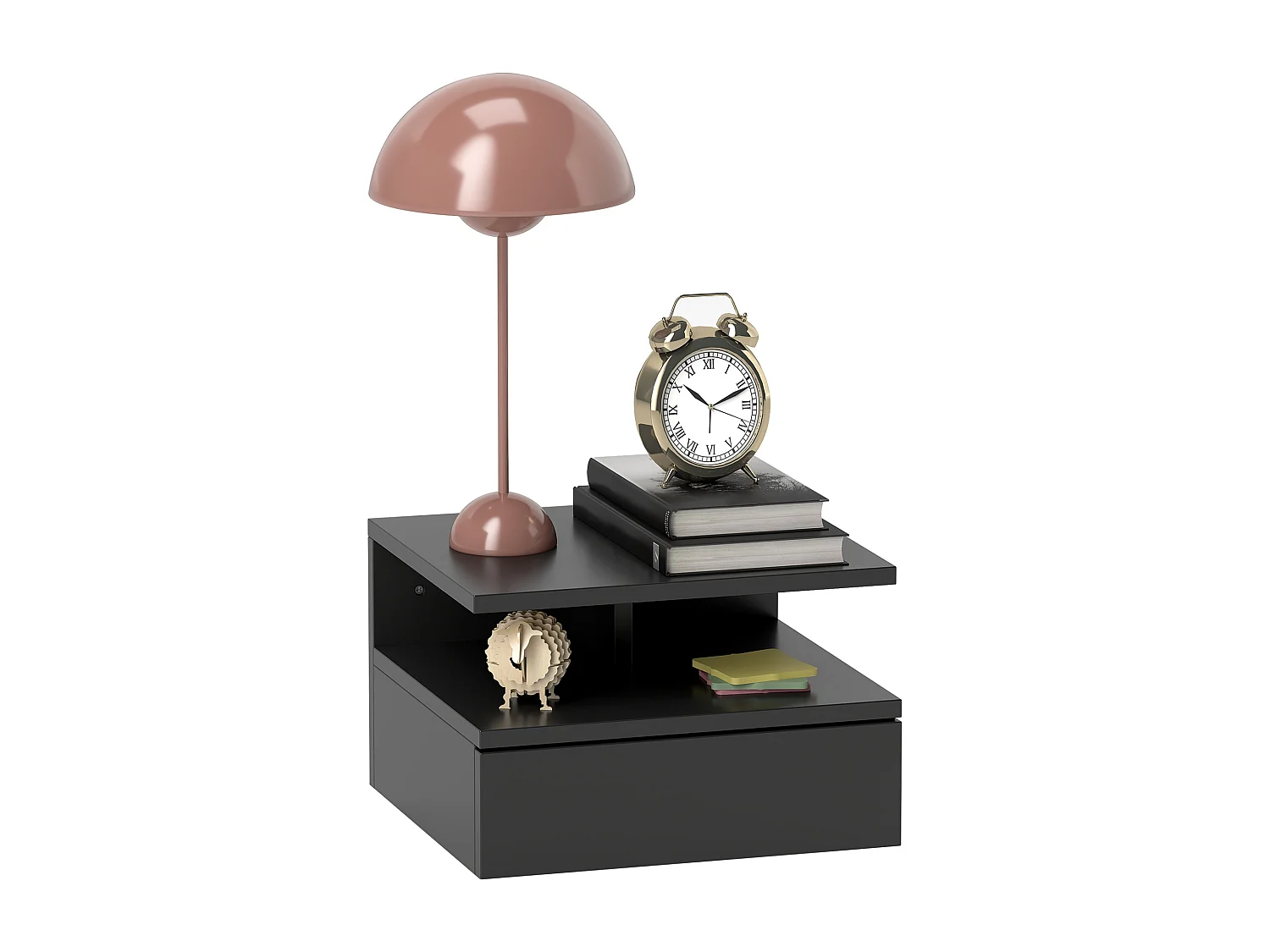 Comodino sospeso moderno con cassetto e mensola nero