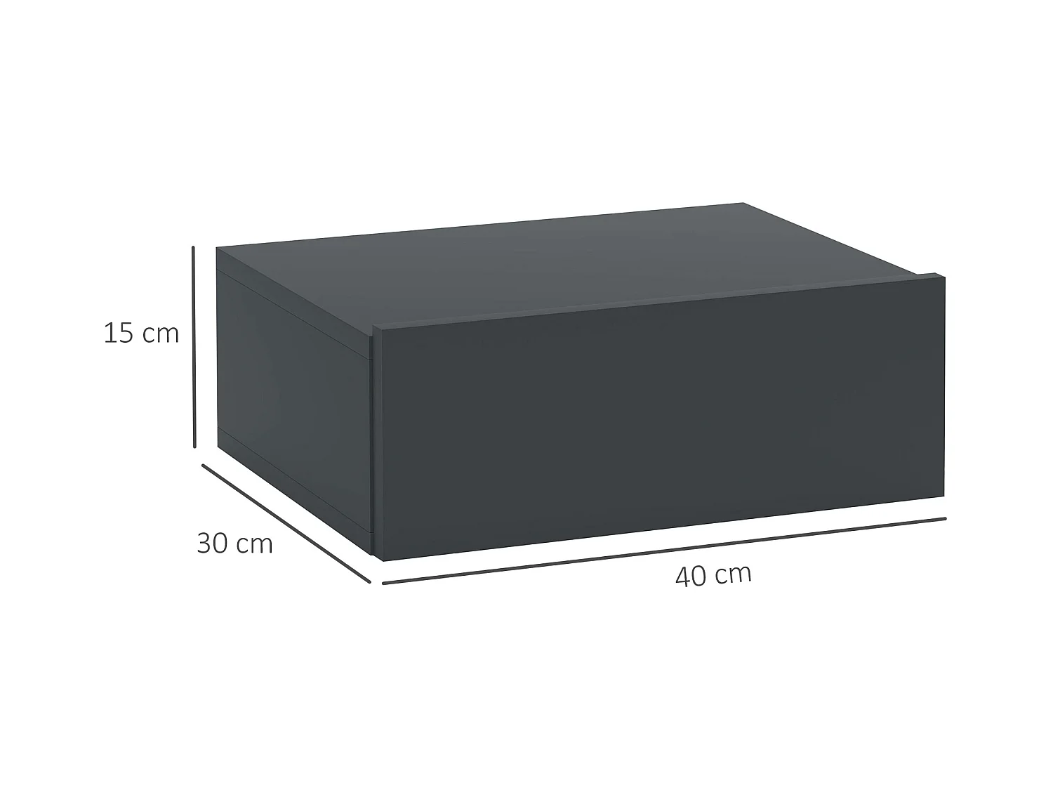 Comodino con cassetto dal design sospeso moderno in truciolato nero