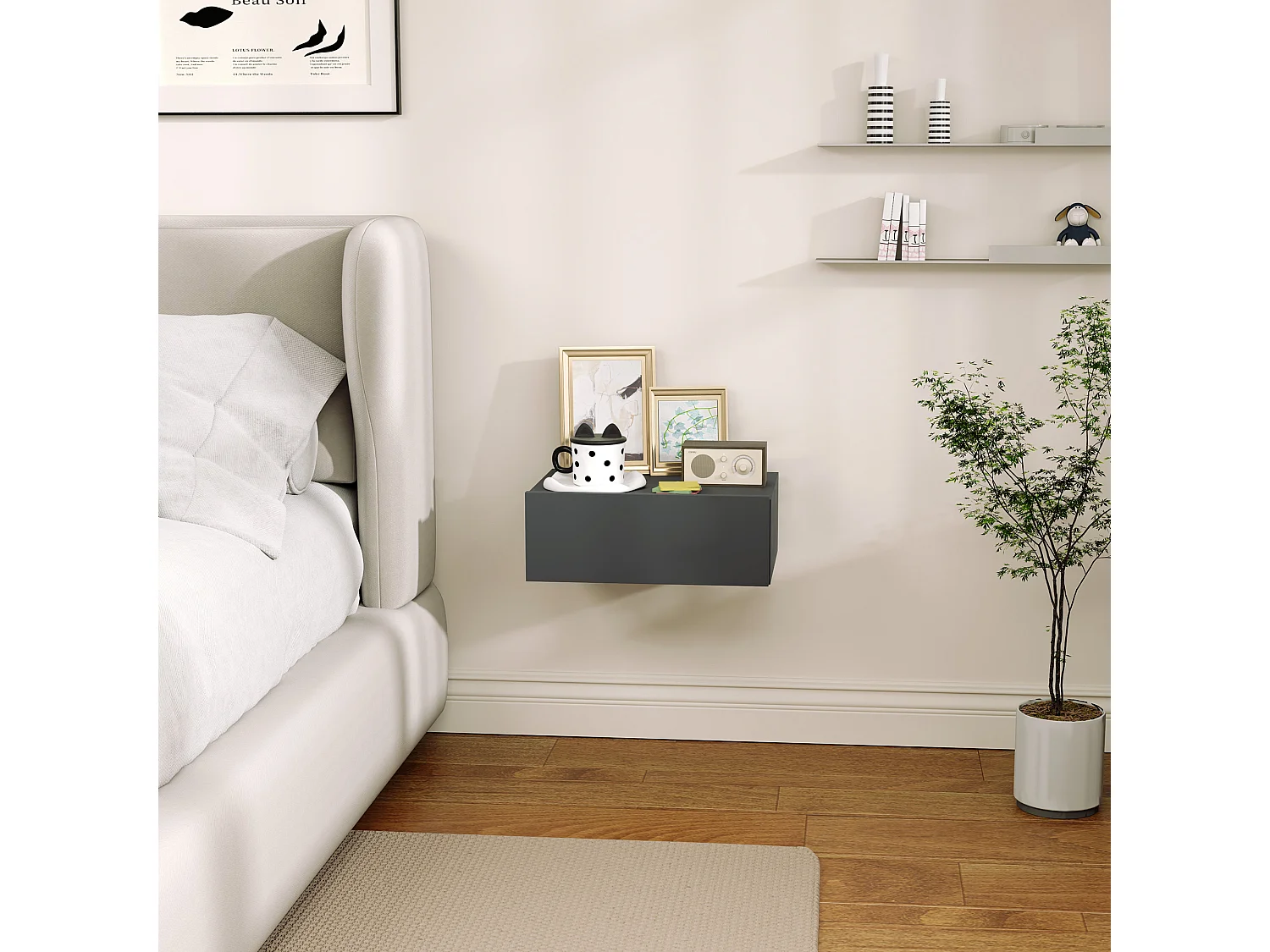 Comodino con cassetto dal design sospeso moderno in truciolato nero