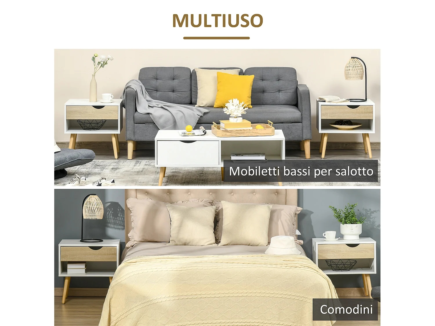 Set 2 comodini design con cassetto e mensola 50x39x51cm bianco