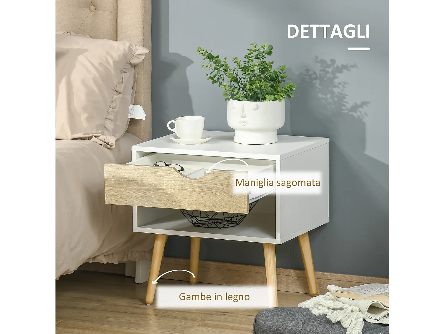 Set 2 comodini design con cassetto e mensola 50x39x51cm bianco