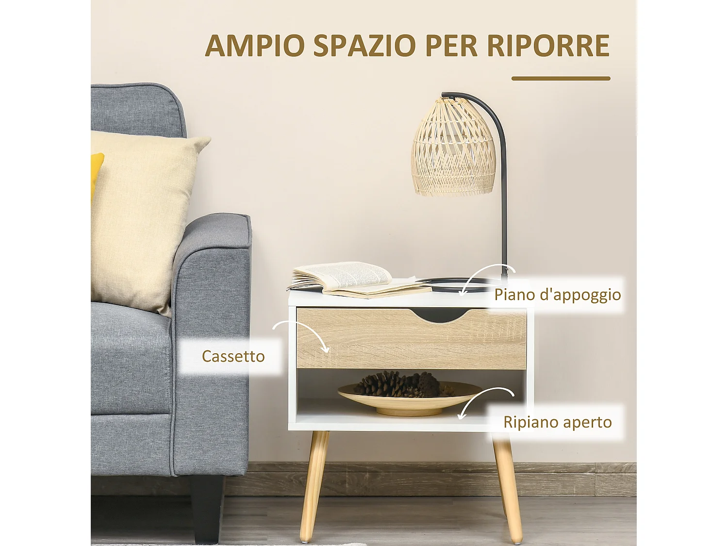 Set 2 comodini design con cassetto e mensola 50x39x51cm bianco