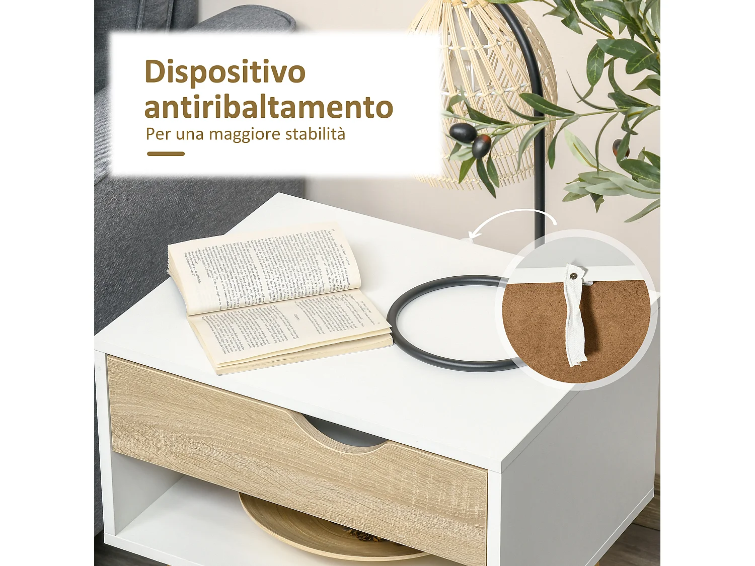 Set 2 comodini design con cassetto e mensola 50x39x51cm bianco