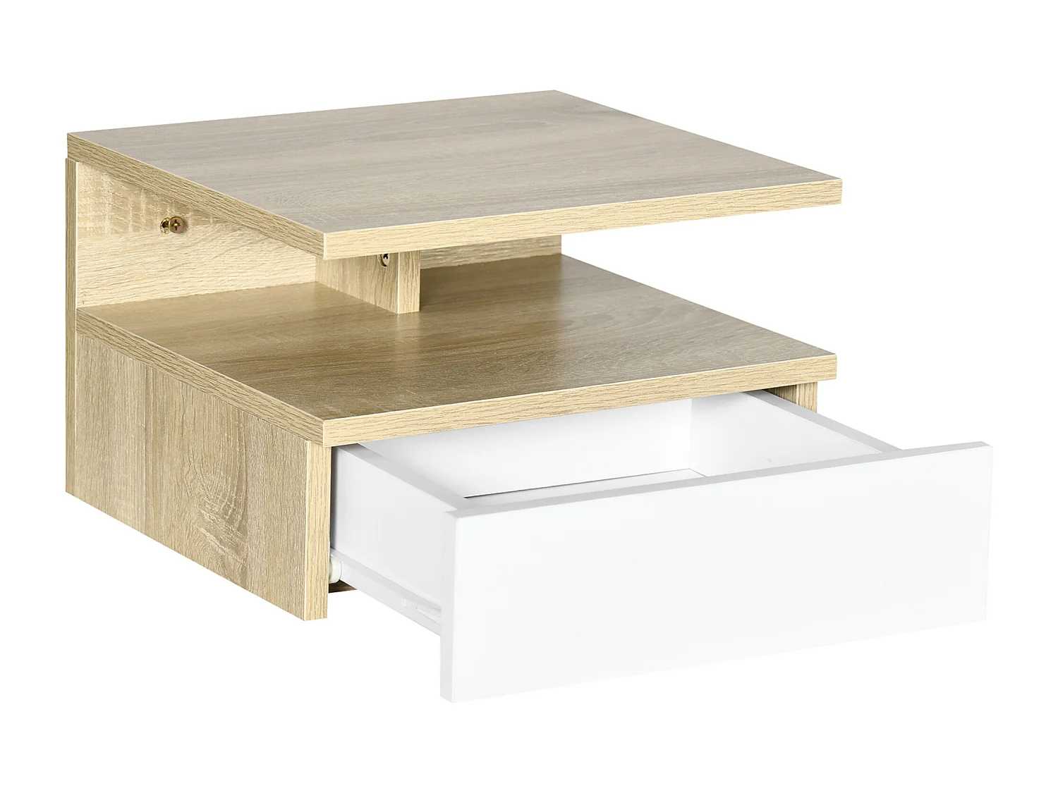 Set da 2 comodini sospesi con cassetto in truciolato bianco e rovere