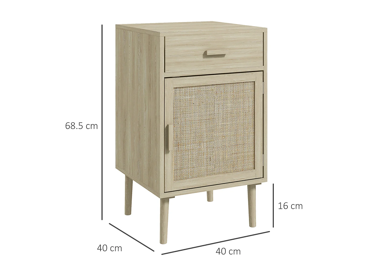 Set 2 comodini con cassetto e anta in rattan stile boho colore legno