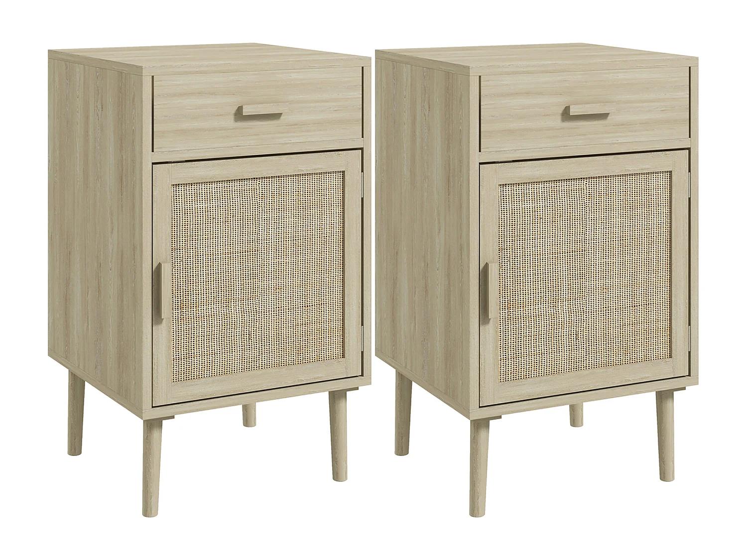 Set 2 comodini con cassetto e anta in rattan stile boho colore legno