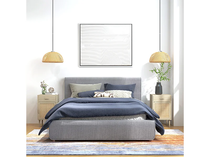 Set 2 comodini con cassetto e anta in rattan stile boho colore legno