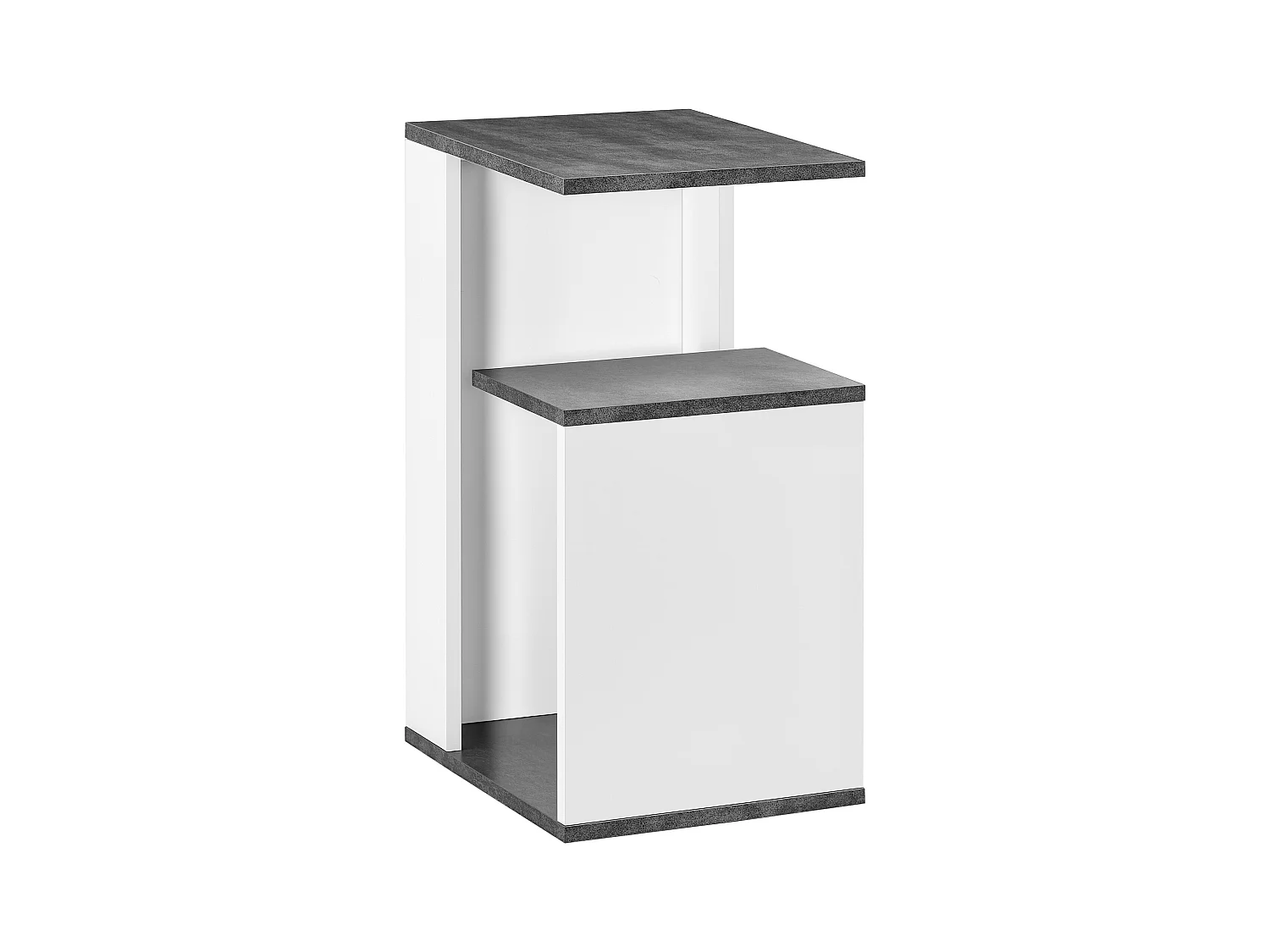 Comodino con ripiano aperto in truciolato grigio e bianco