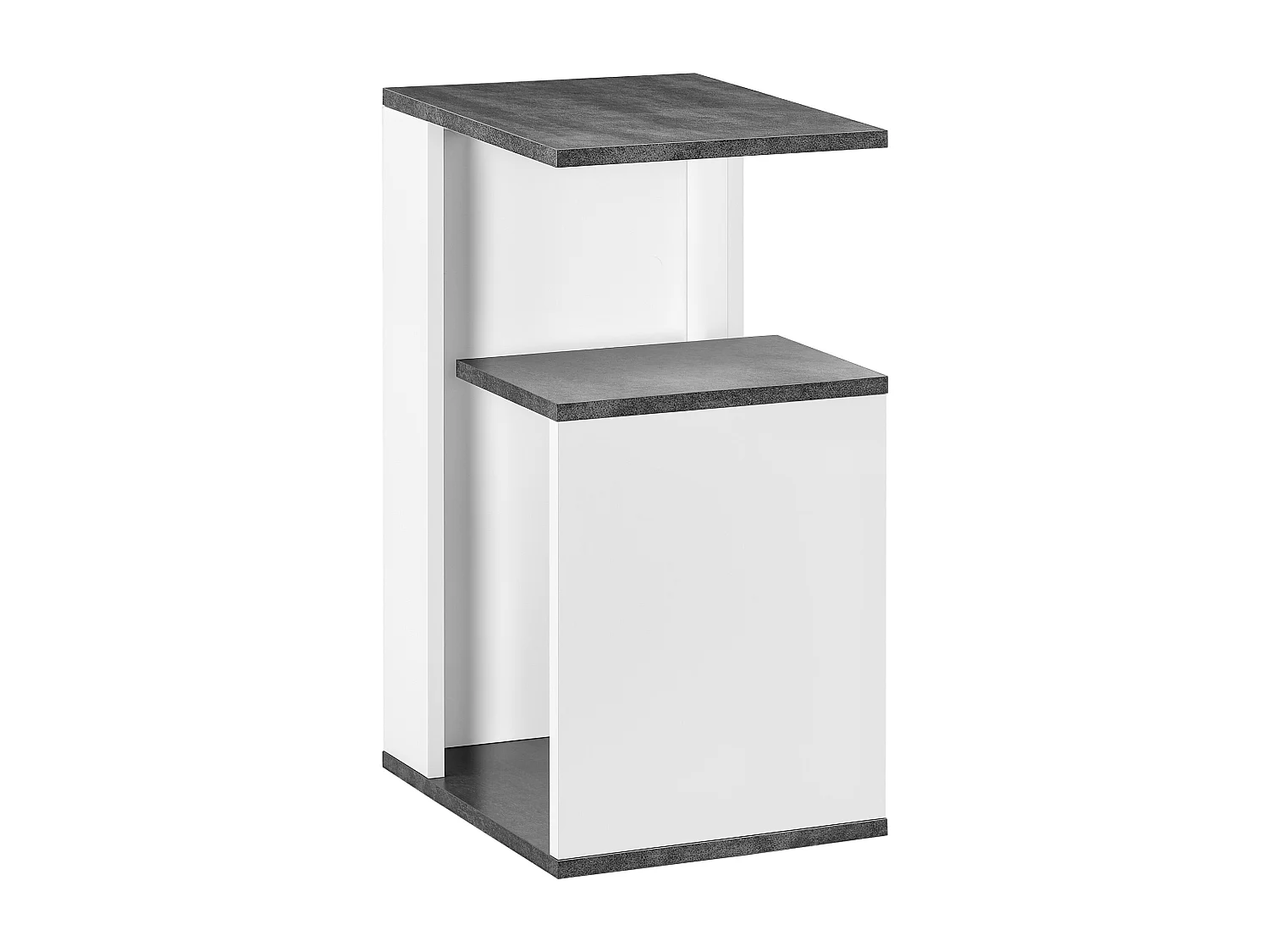 Comodino con ripiano aperto in truciolato grigio e bianco