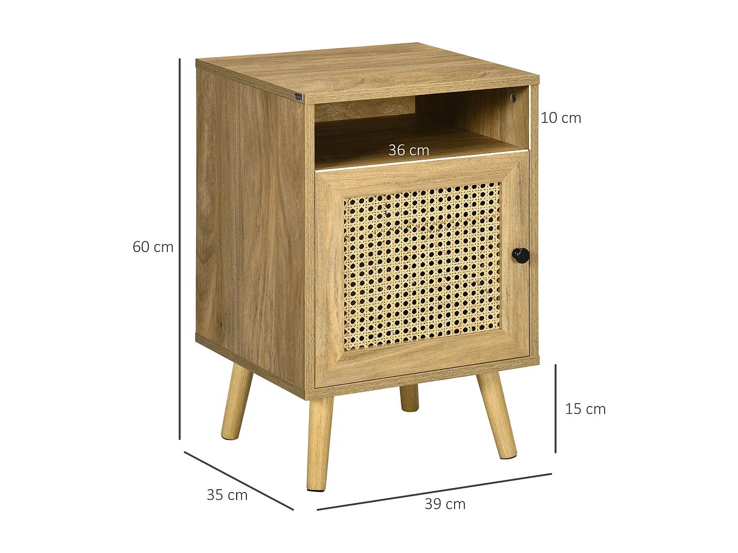 Set 2 comodini boho con armadietto e ripiano aperto in rattan