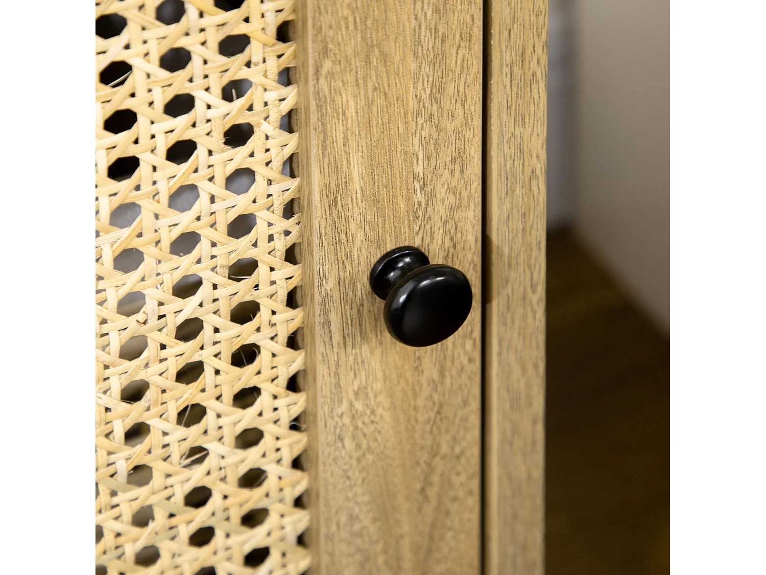 Set 2 comodini boho con armadietto e ripiano aperto in rattan