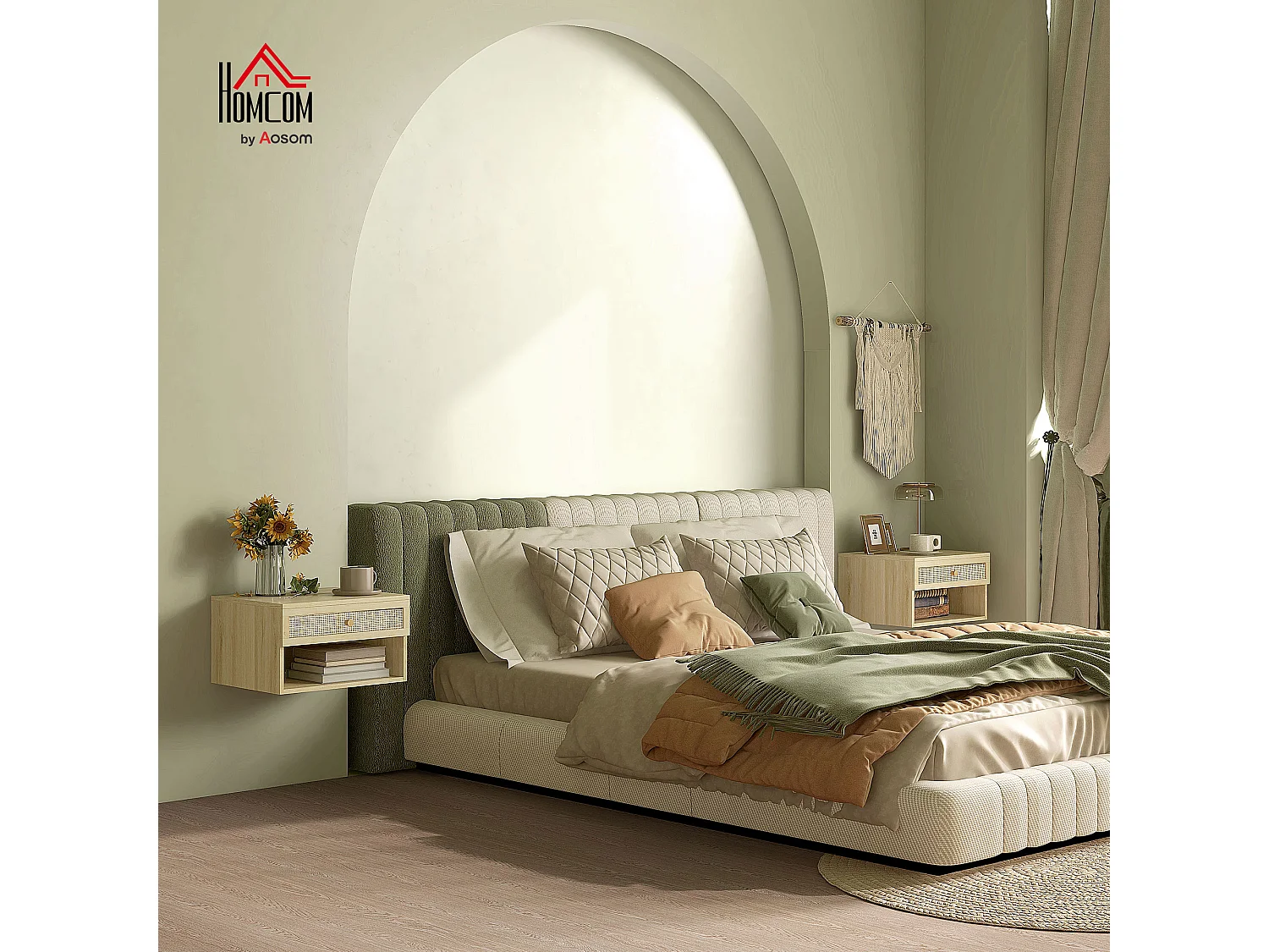 Set 2 comodini con cassetto e ripiani aperti stile nordico in rattan