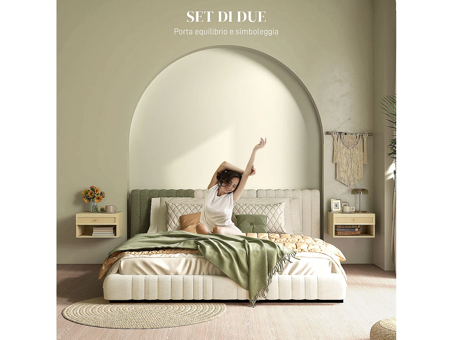 Set 2 comodini con cassetto e ripiani aperti stile nordico in rattan