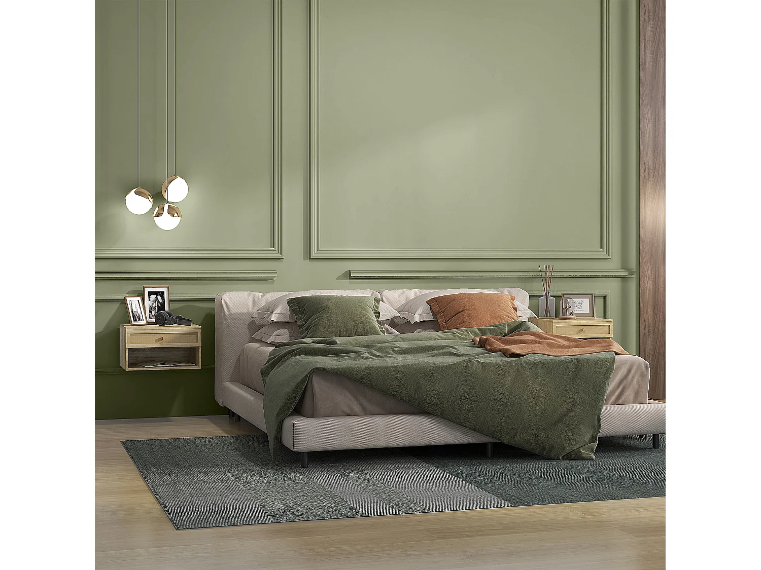 Set 2 comodini con cassetto e ripiani aperti stile nordico in rattan