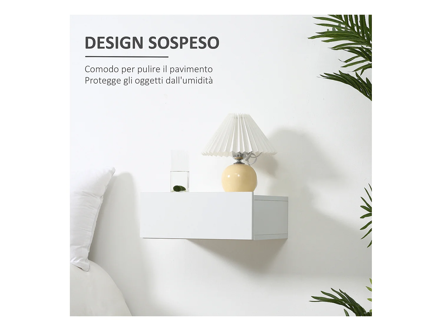HOMCOM Set 2 Comodini Sospesi Design Moderno Legno Bianco 40x30x15cm