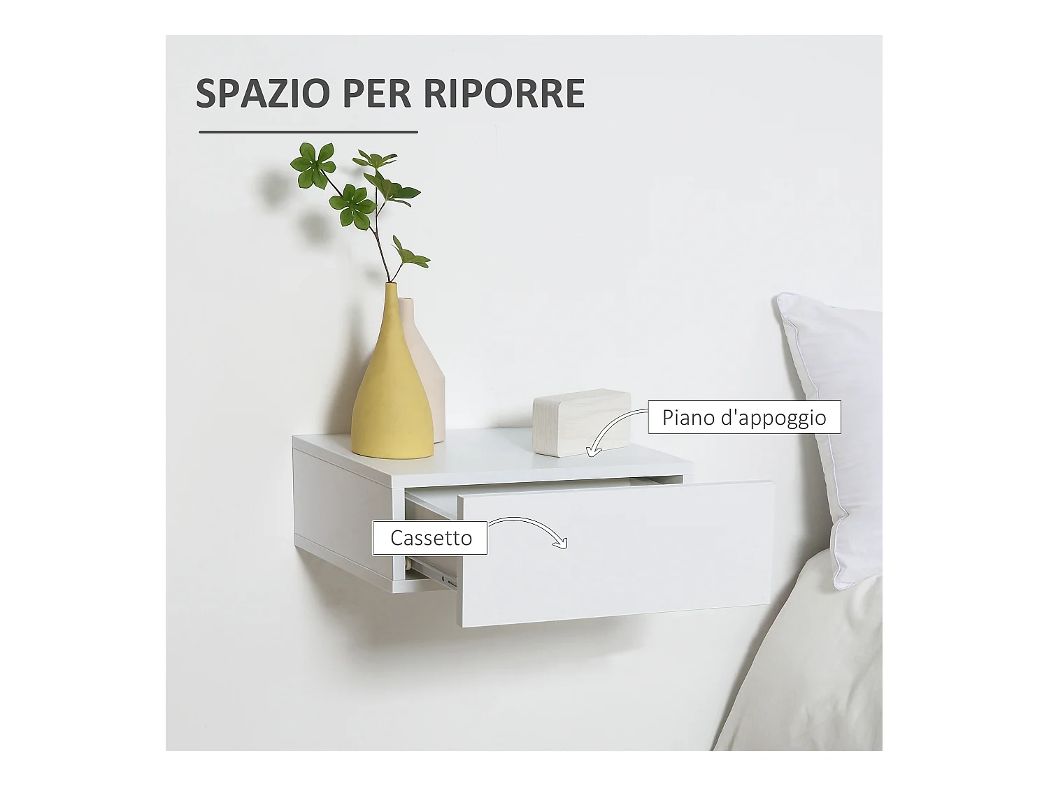 HOMCOM Set 2 Comodini Sospesi Design Moderno Legno Bianco 40x30x15cm