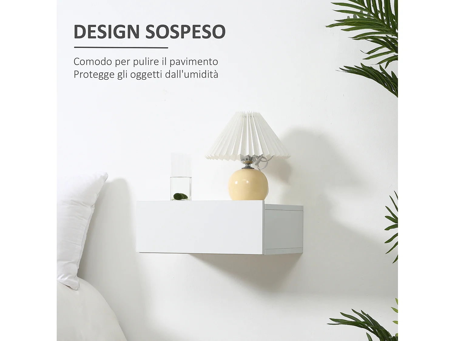 HOMCOM Set 2 Comodini Sospesi Design Moderno Legno Bianco 40x30x15cm