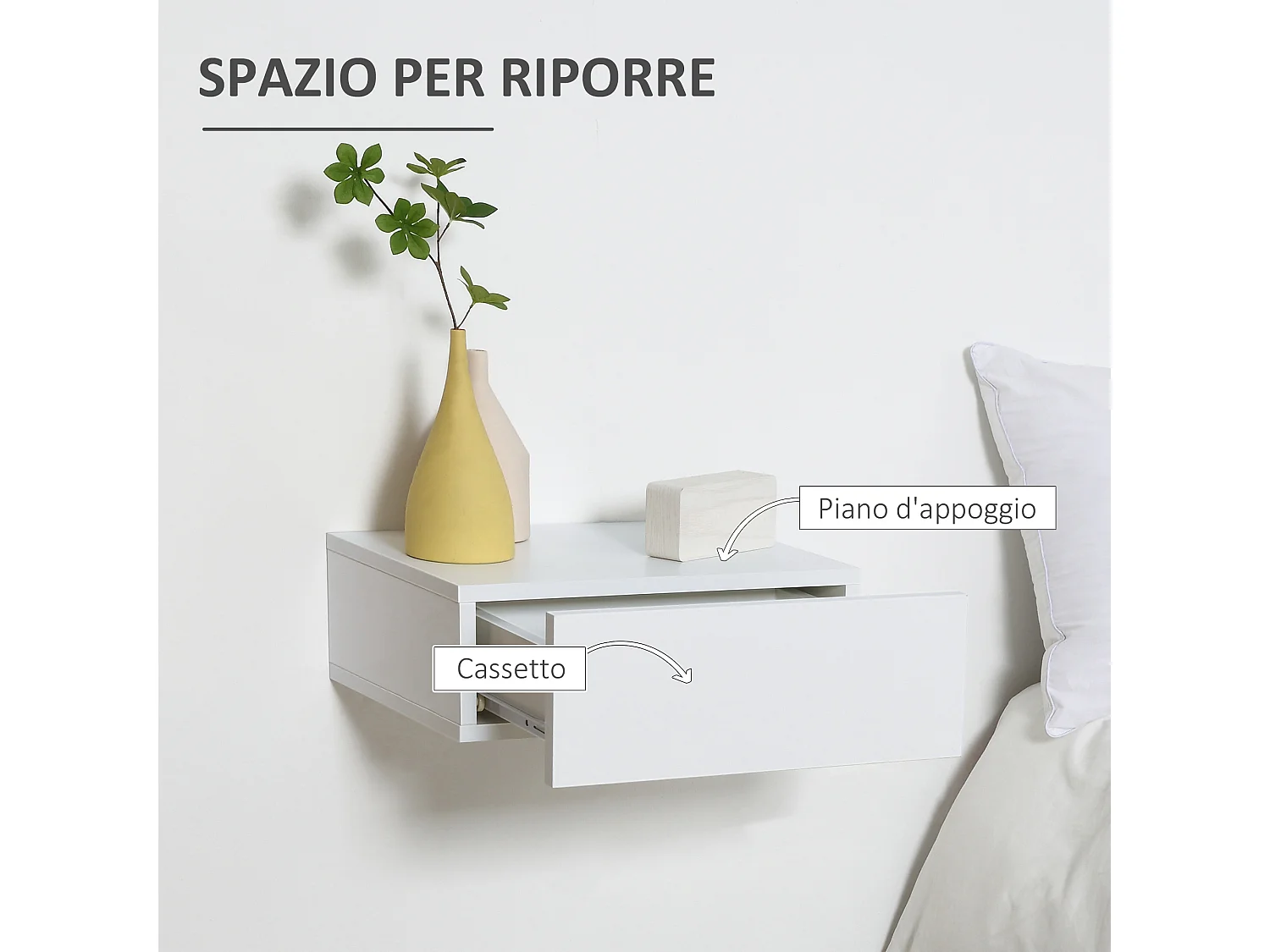 HOMCOM Set 2 Comodini Sospesi Design Moderno Legno Bianco 40x30x15cm