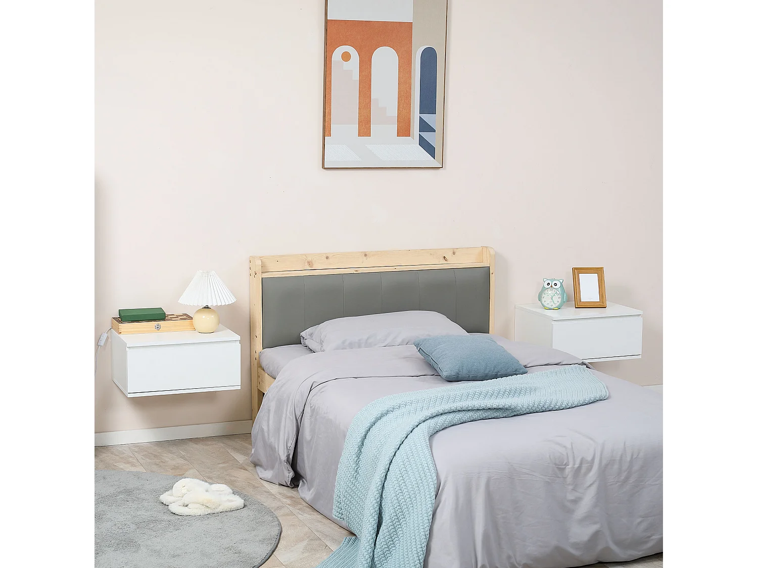 Comodino set 2 pezzi con cassetto e design sospeso bianco