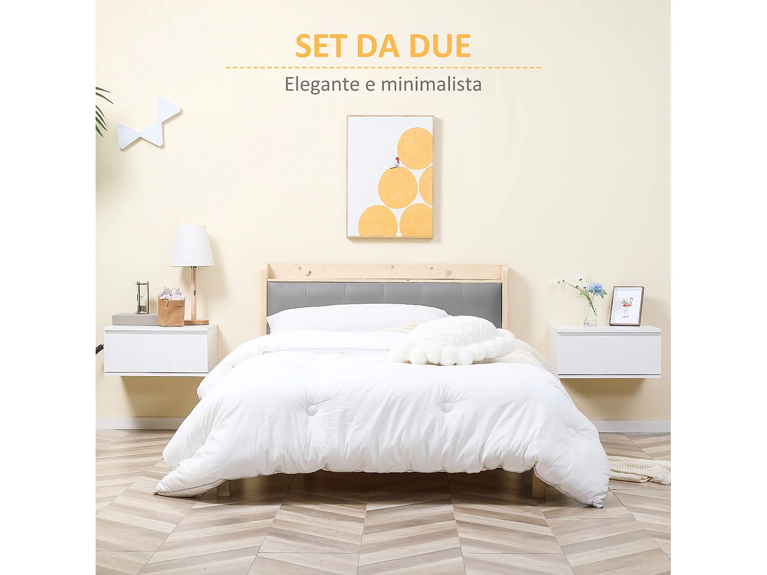 Comodino set 2 pezzi con cassetto e design sospeso bianco