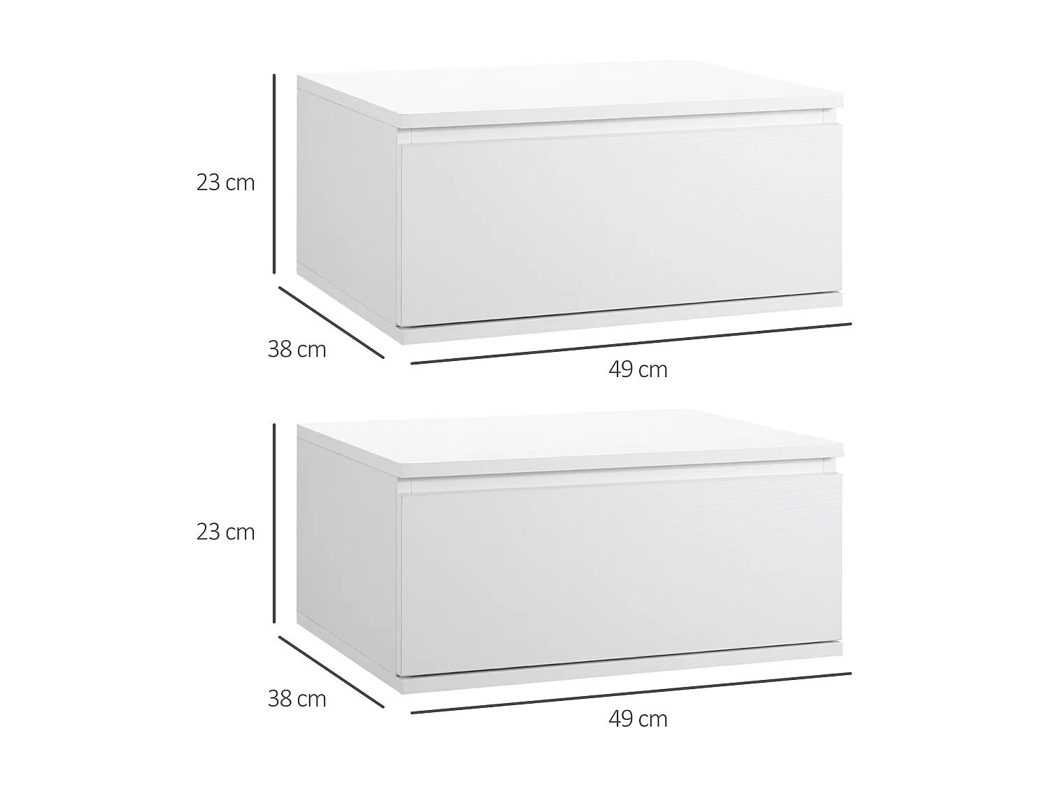 Comodino set 2 pezzi con cassetto e design sospeso bianco