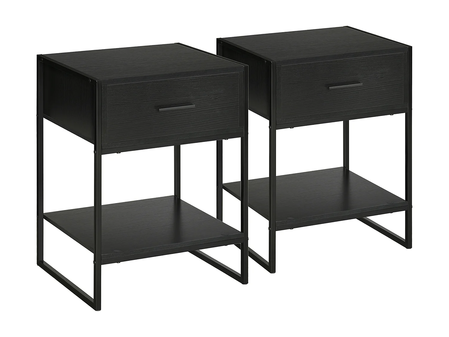 Comodini Moderni Set 2 Pezzi con Cassetto e Ripiano Aperto Nero