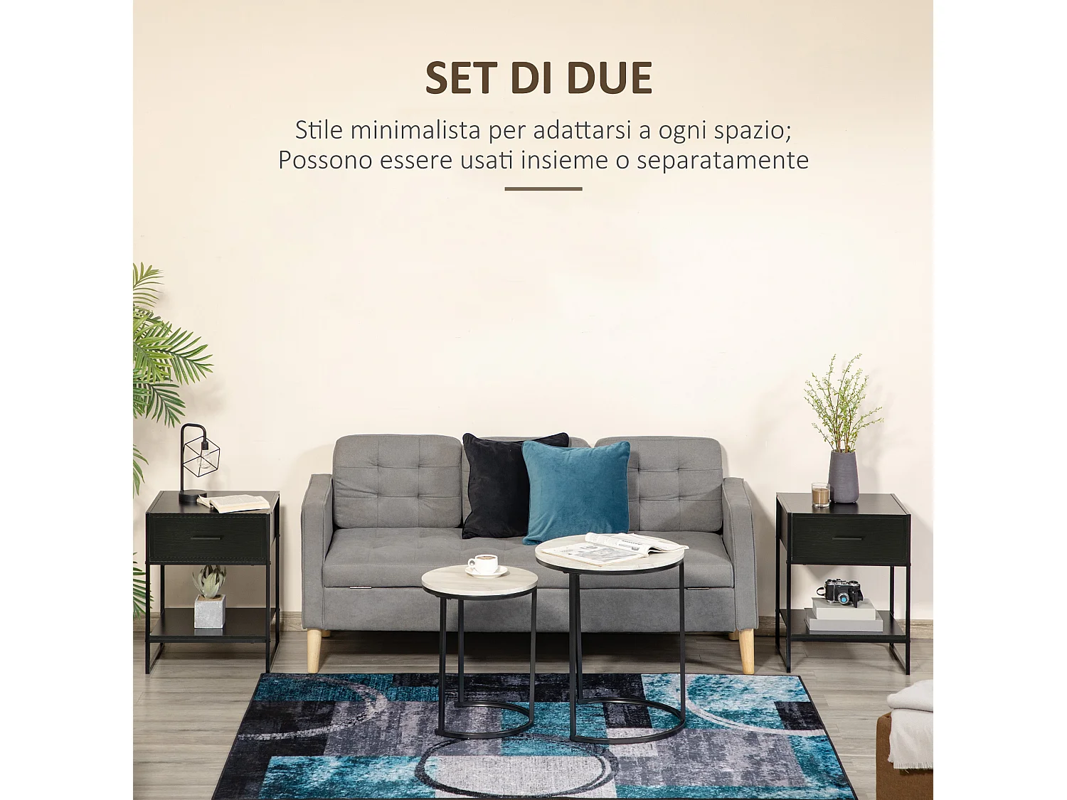 Comodini Moderni Set 2 Pezzi con Cassetto e Ripiano Aperto Nero