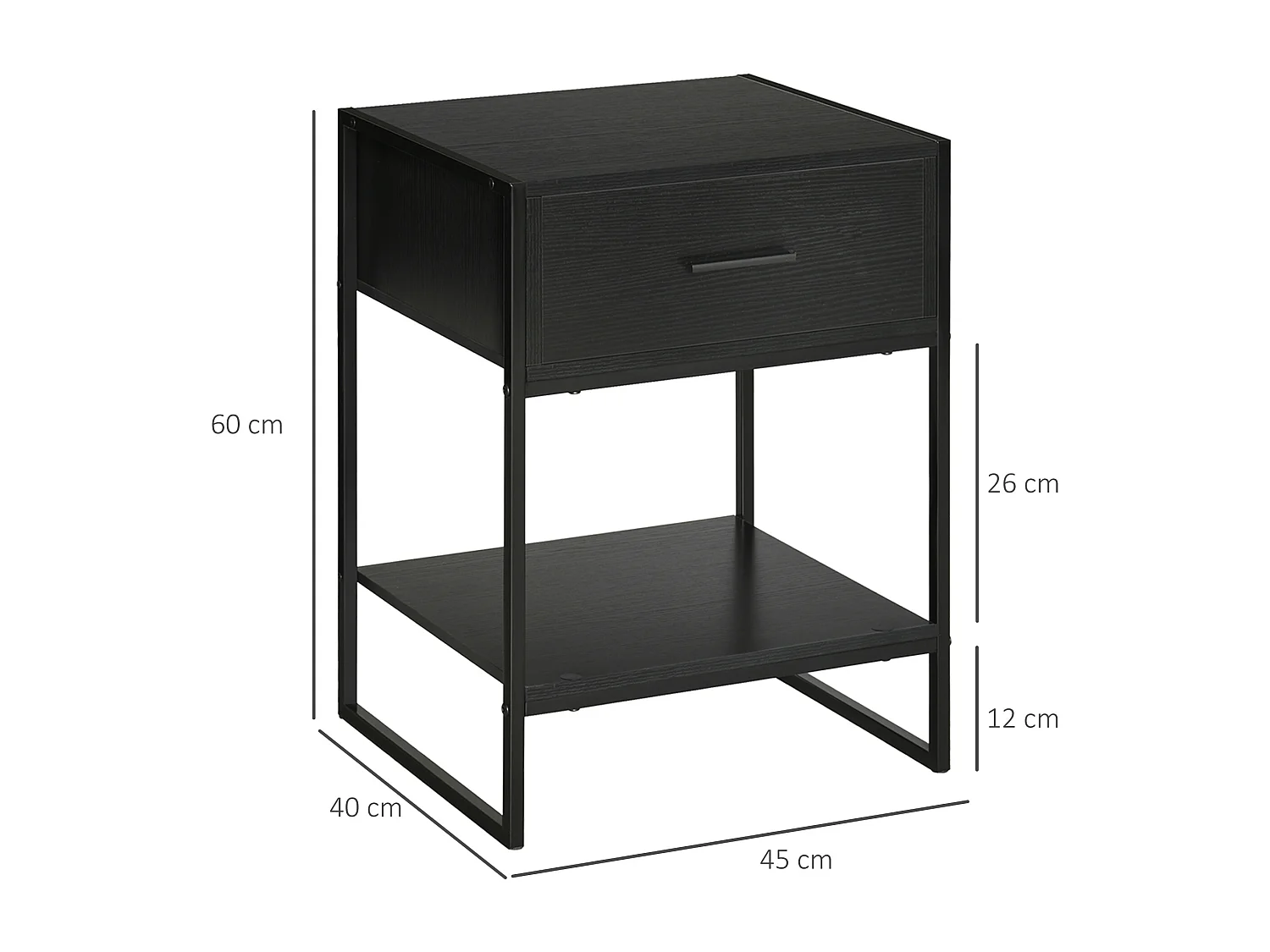 Comodini Moderni Set 2 Pezzi con Cassetto e Ripiano Aperto Nero