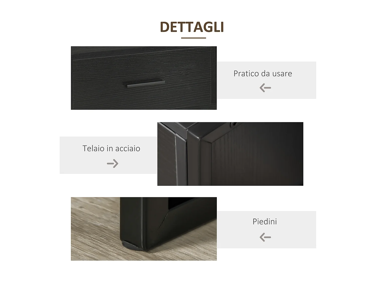 Comodini Moderni Set 2 Pezzi con Cassetto e Ripiano Aperto Nero