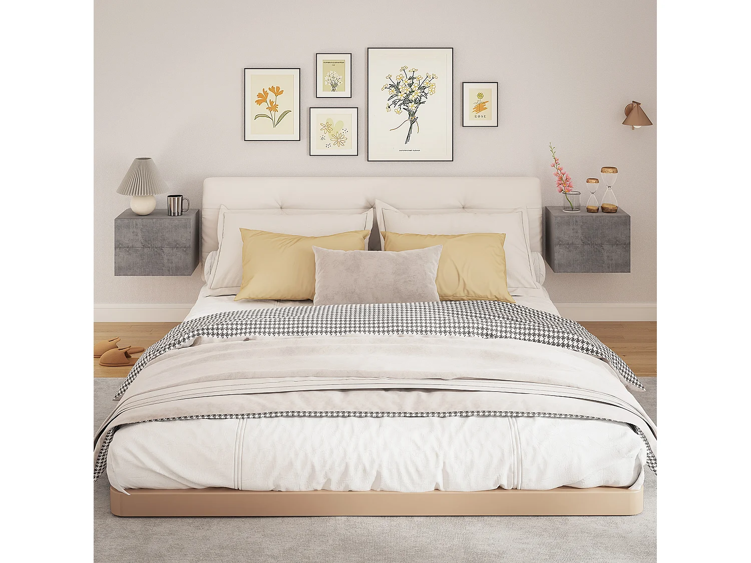 Set 2 comodini sospesi moderni con 2 cassetti grigio cemento